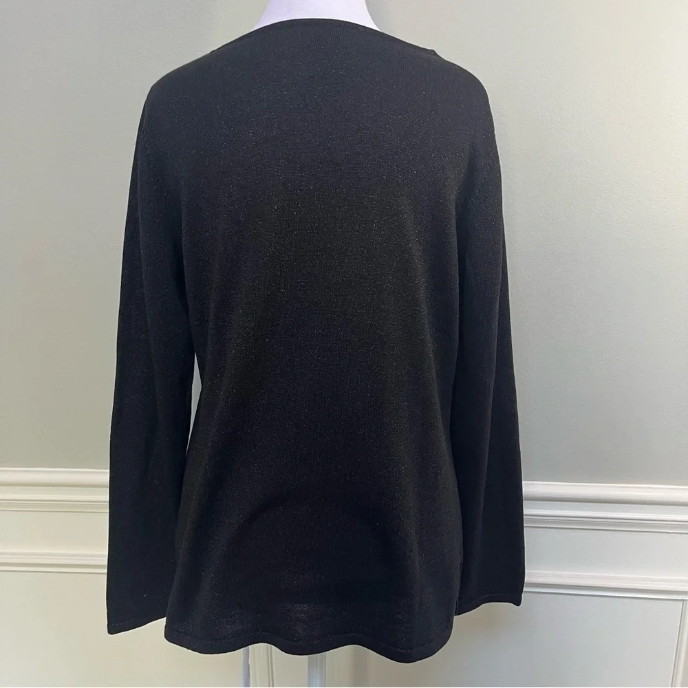 Chico's Sparkling Black Crew Neck Silk Sweater Size S